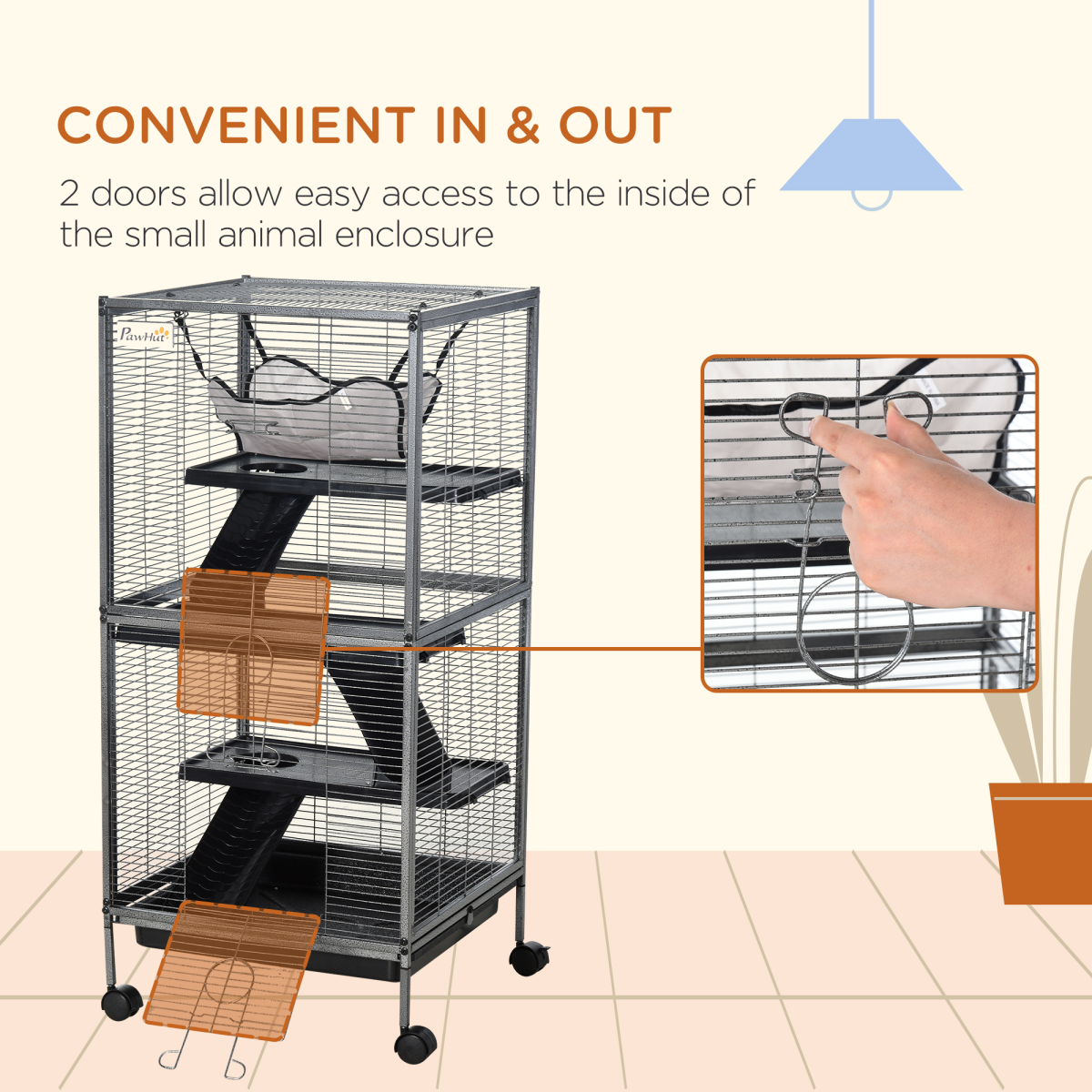 Rolling Small Animal Cage for Chinchillas Ferrets Kittens w/ Platform Ramp Tray