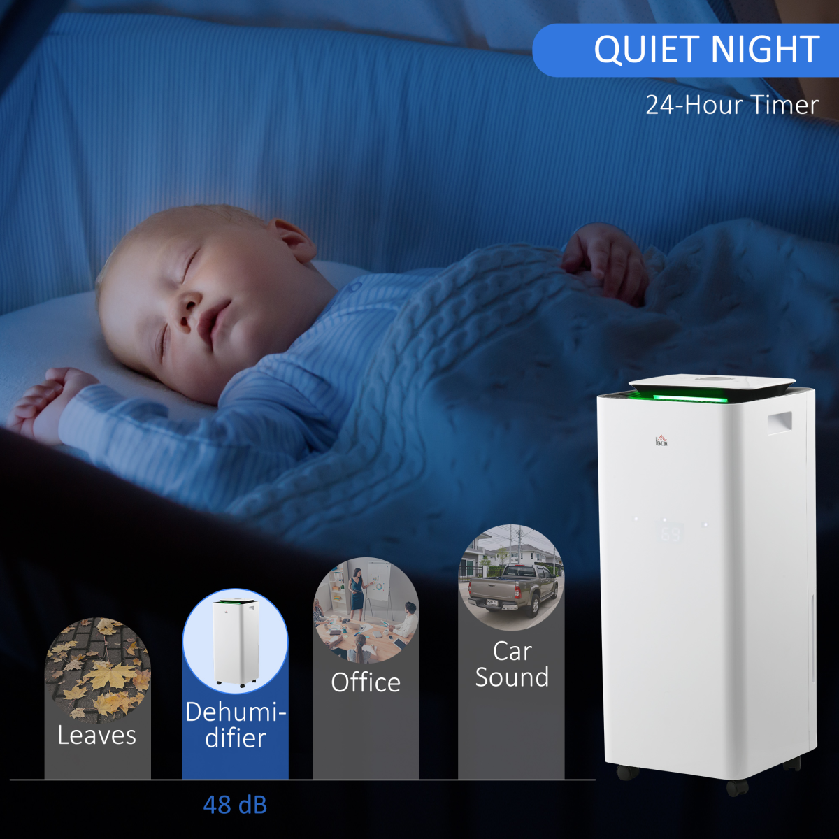 HOMCOM 16L/Day Protable Quiet Air Dehumidifier with Purifier, Timer, 5 Modes
