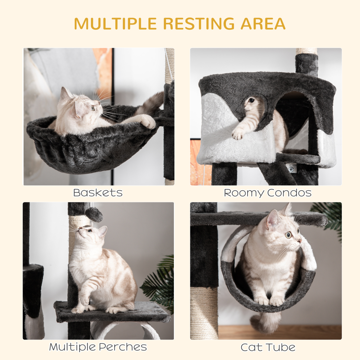 Large Cat Tree Scratching Post Condo Pet House Kitty Play Tunnel Toy 240 - 260H