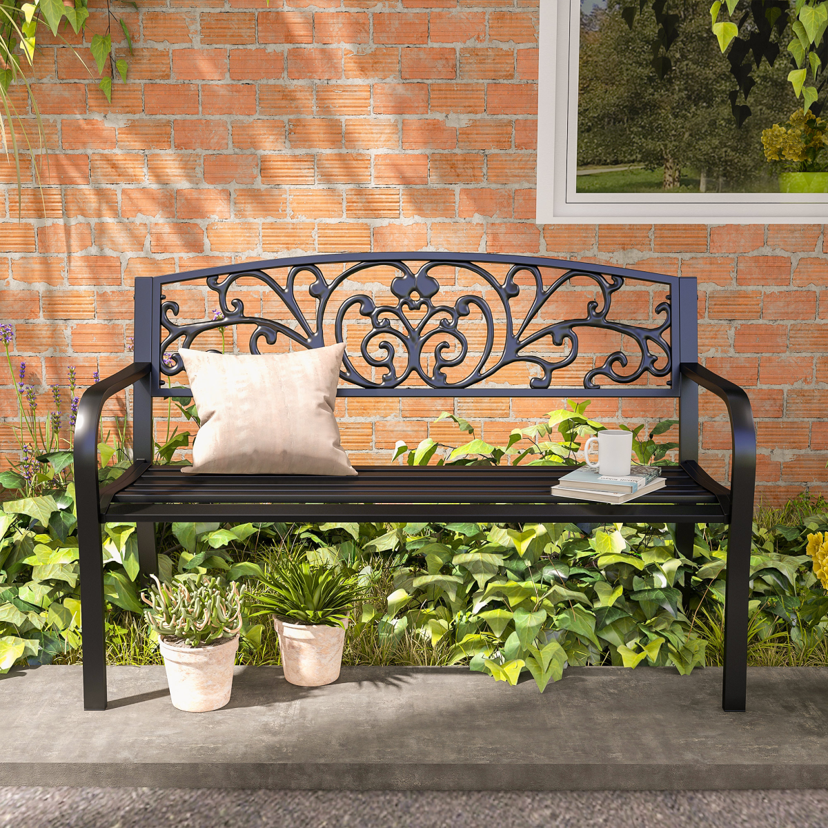 2-Seater Garden Bench, Steel-Black
