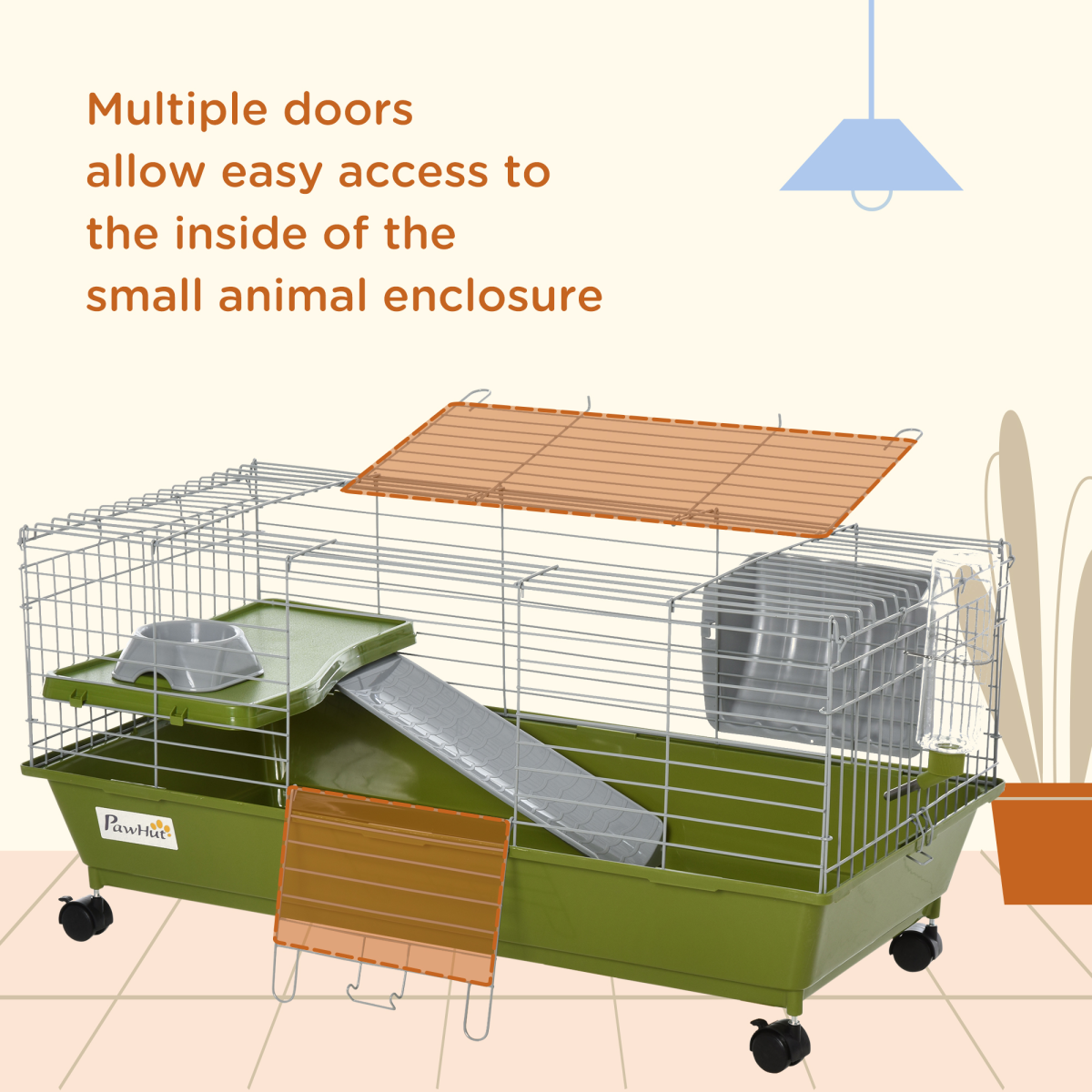 89cm Small Animal Home Cage for Rabbit Ferret Chinchilla w/ Wheels Green