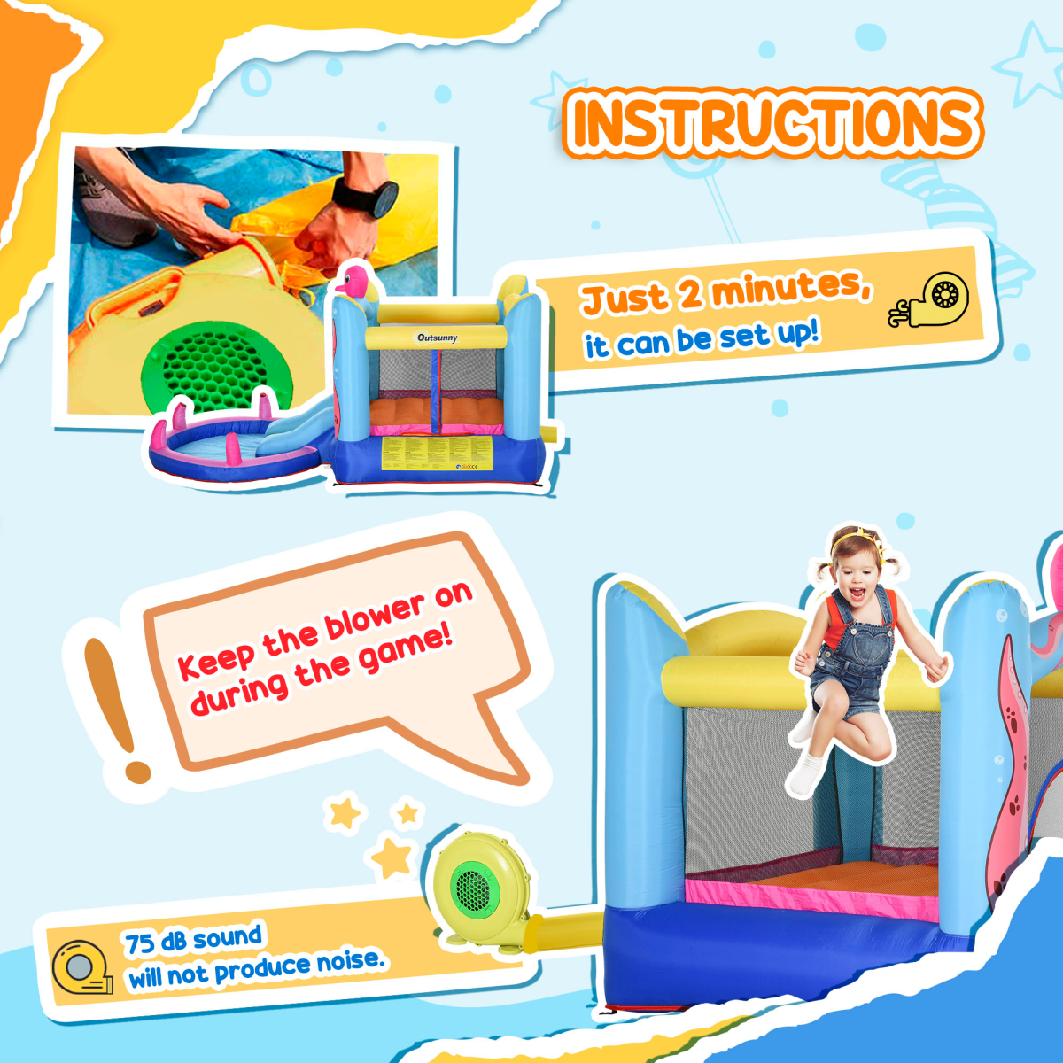 Bouncy Castle Slide Water Pool Trampoline, Blower 3.6 x 1.75 x 1.8m