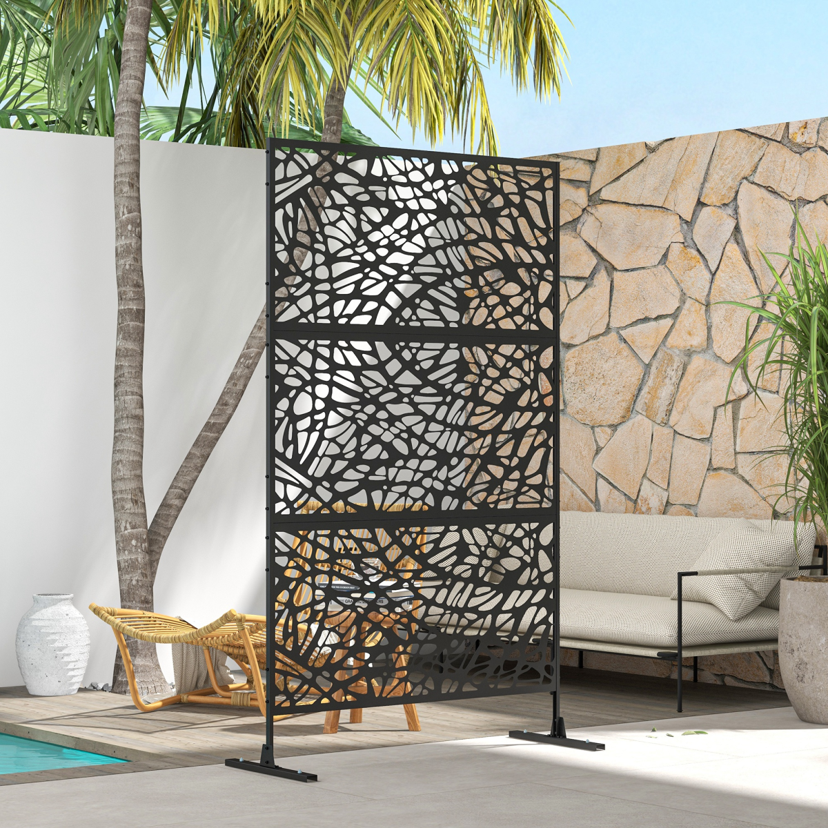 Outsunny 6.5FT Metal Outdoor Privacy Screen Panel with Stand, Twisted Lines