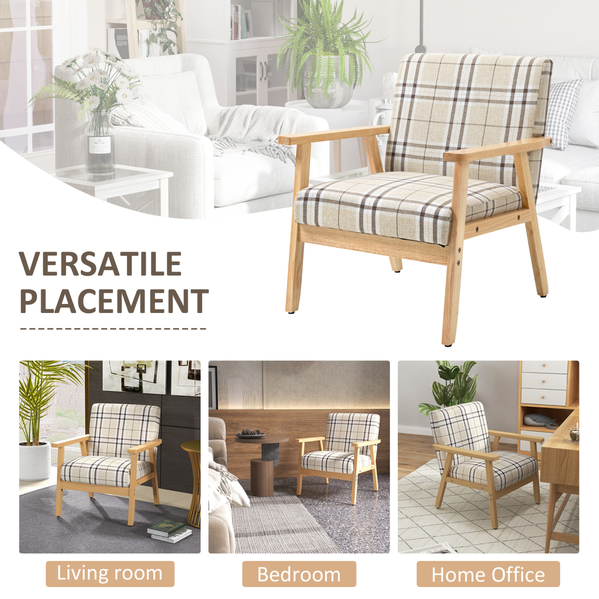 HOMCOM Modern Accent Chairs Upholstered Linen-Feel Living Room Chair Beige