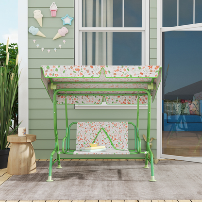 Kids Fox Pattern Swing Seat with Adjustable Canopy for Outdoor Fun