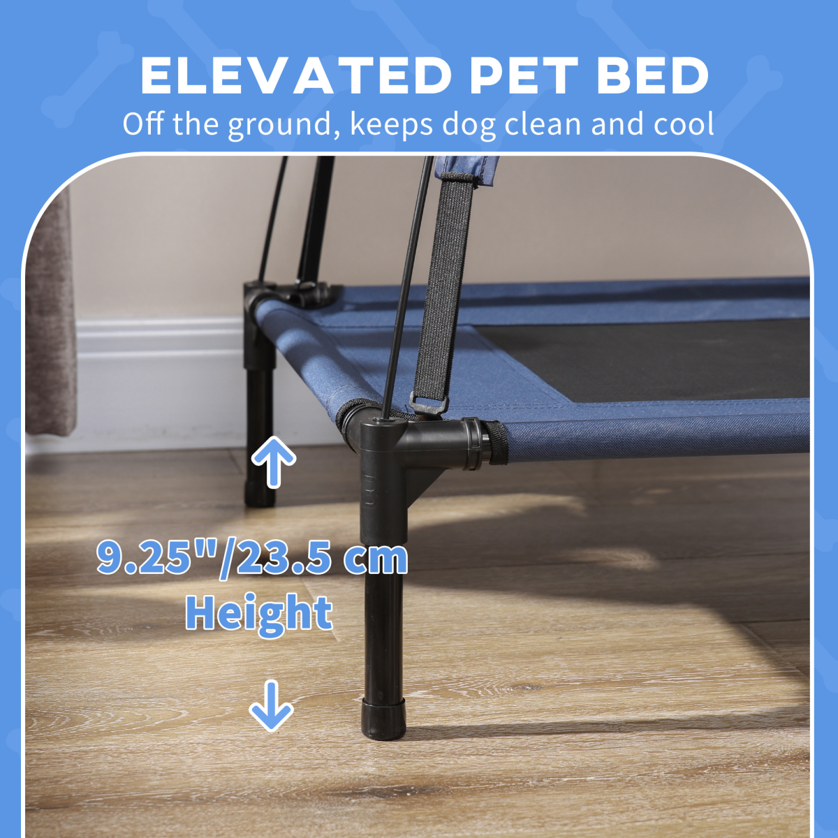 PawHut 122cm Elevated Dog Bed Cooling Raised Pet Cot UV Protection Canopy Blue
