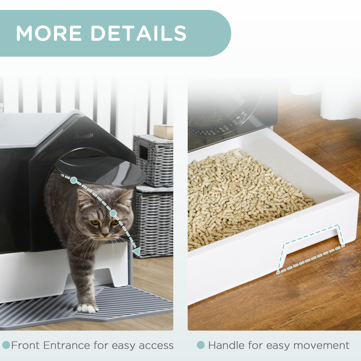 PawHut Hooded Cat Litter Tray with Scoop Drawer Pan, Handle, Deodorant