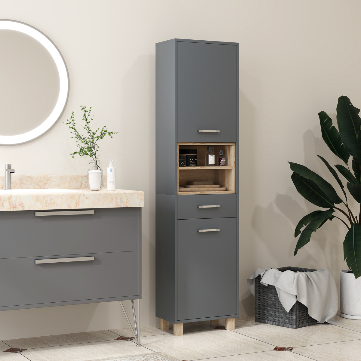 HOMCOM Bathroom Storage Unit with Open Shelves and Drawer