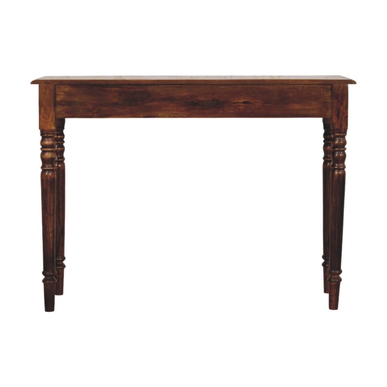 Artisan Furniture Solid Wood Turned Legs 3 Drawer Chestnut Console, Dark Brown