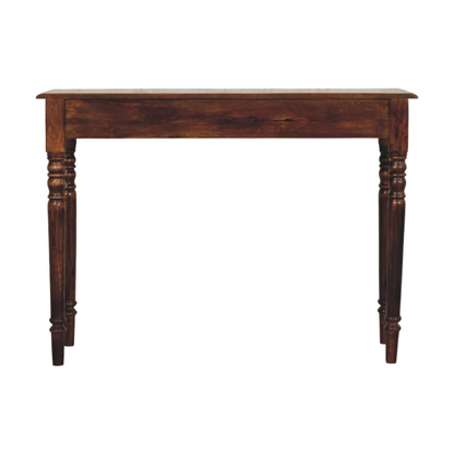 Artisan Furniture Solid Wood Turned Legs 3 Drawer Chestnut Console, Dark Brown