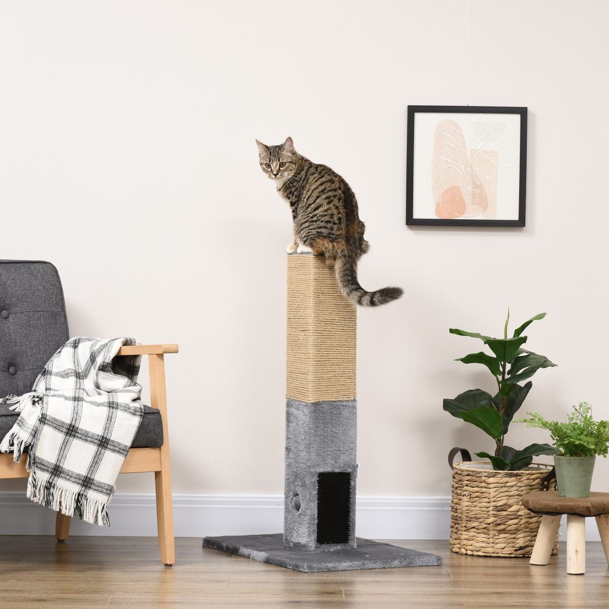 Cat Scratching Post 79cm Scratcher Climber Cat Tree Activity Centre - Grey