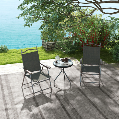 Outsunny Folding Chairs Set with Armrest Breathable Mesh Fabric Seat Dark Brown