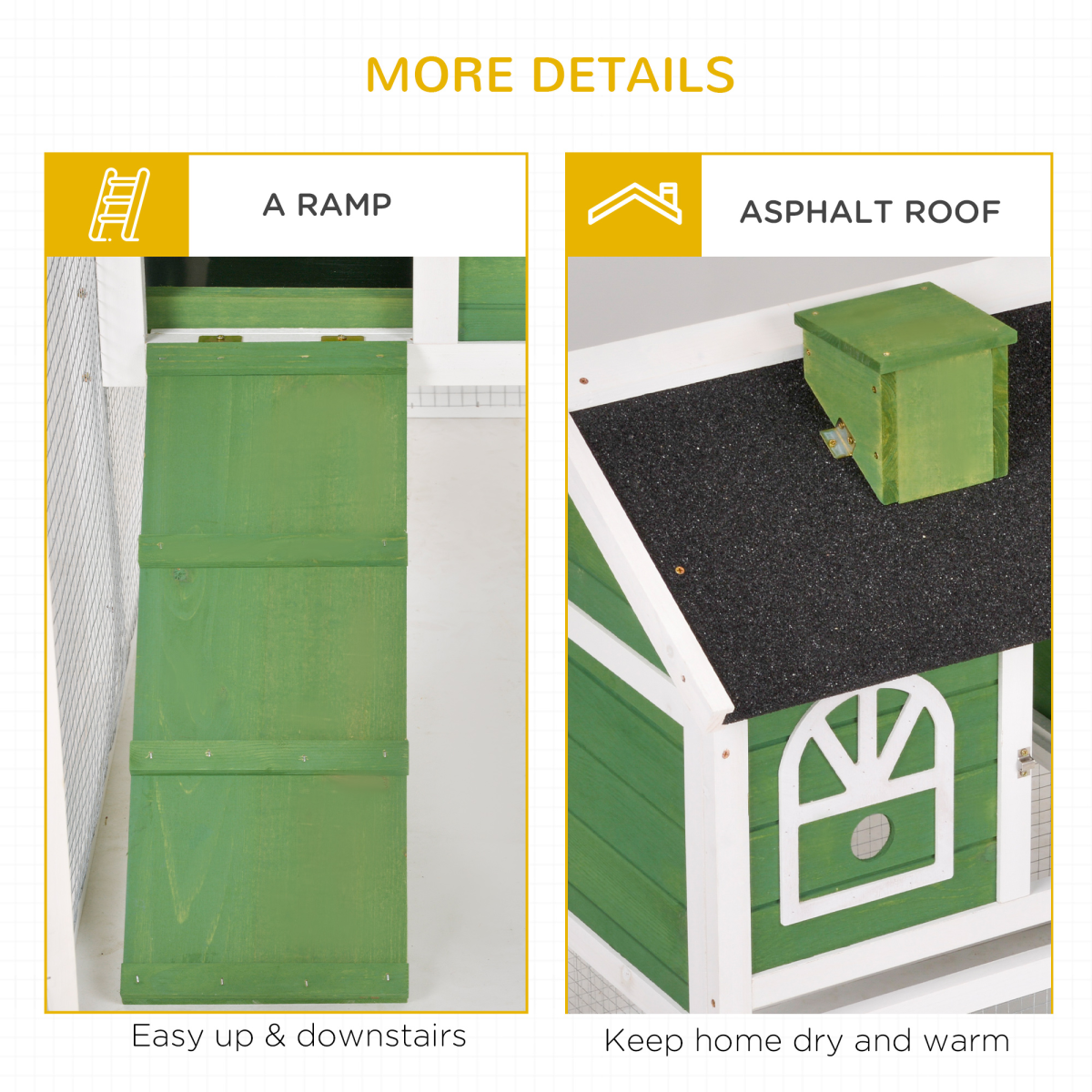 Rabbit Hutch Wood Bunny Cage for Outdoor Indoor w/ Pull Out Tray Run Ramp Green