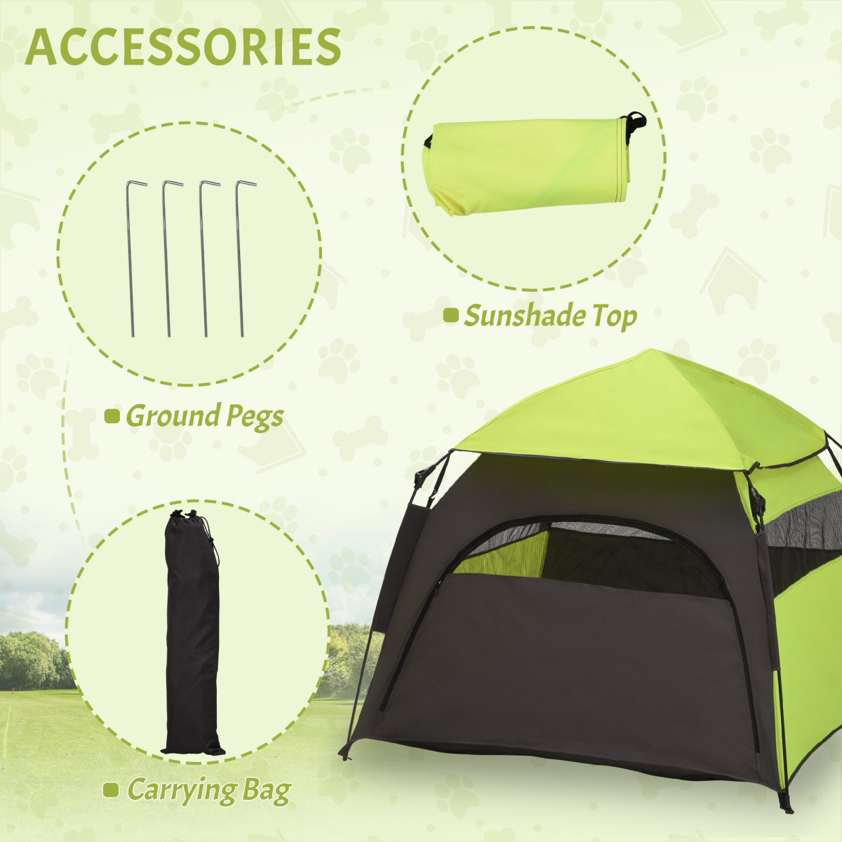 PawHut Foldable Dog Cat Tent with Waterproof Oxford Cloth, Carry Bag, Green