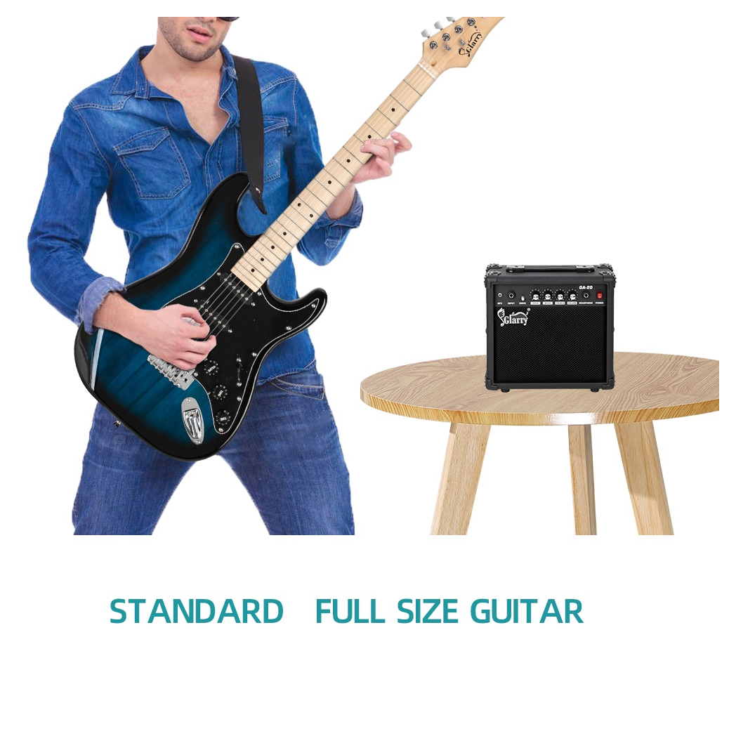 Glarry GST Stylish Electric Guitar Kit with Black Pickguard Blue Color