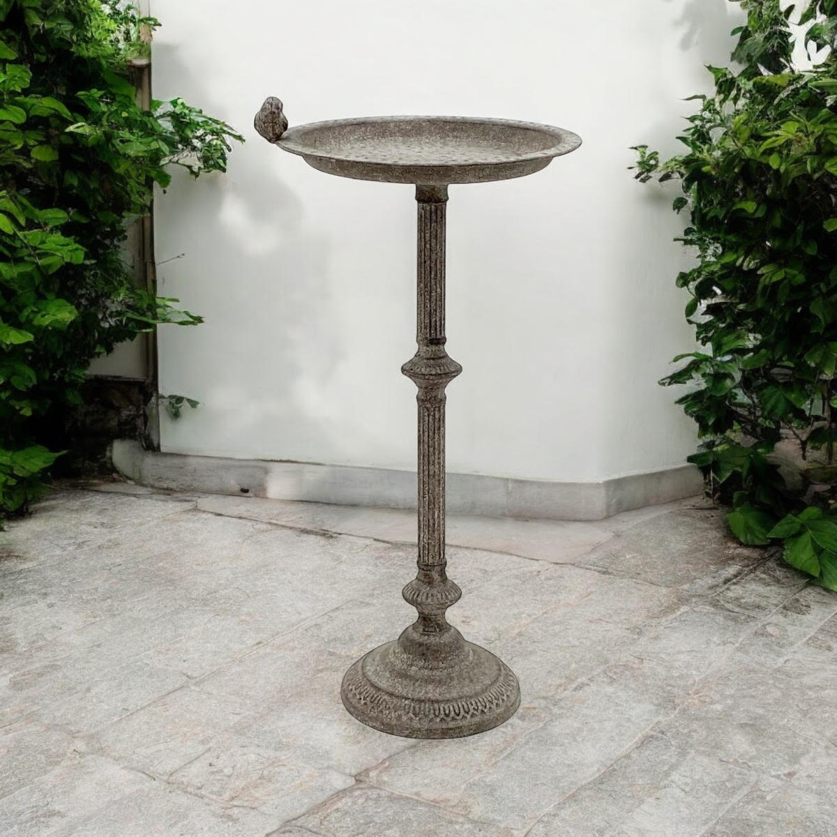 Antique Iron Metal Feeder Birdbath with Hand-Finished Distressed Design - Stylish Outdoor Décor for Bird Lovers with Standalone Garden Ornament and Feeder Bowl & Stand (Stand Design - 65cm)