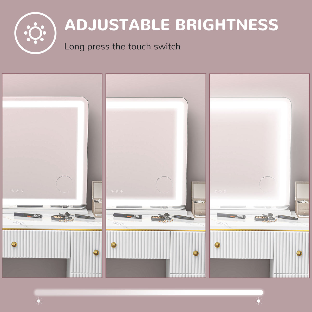 HOMCOM Vanity Mirror with Lights, Large 80x62 cm Lighted Makeup Mirror with 3 Colour, 10X Magnifying, USB Charging Port, Touch Screen, Tabletop or Wall Mounted Design, White