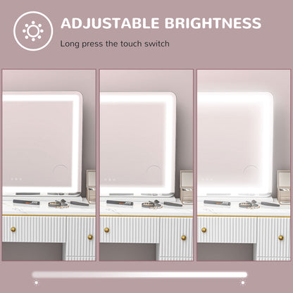 HOMCOM Vanity Mirror with Lights, Large 80x62 cm Lighted Makeup Mirror with 3 Colour, 10X Magnifying, USB Charging Port, Touch Screen, Tabletop or Wall Mounted Design, White