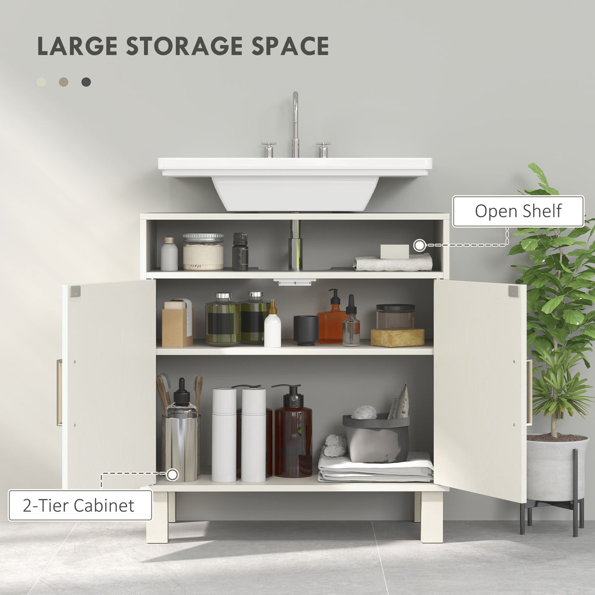 HOMCOM Under Sink Cabinet for Basin without Pedestal - Cream White