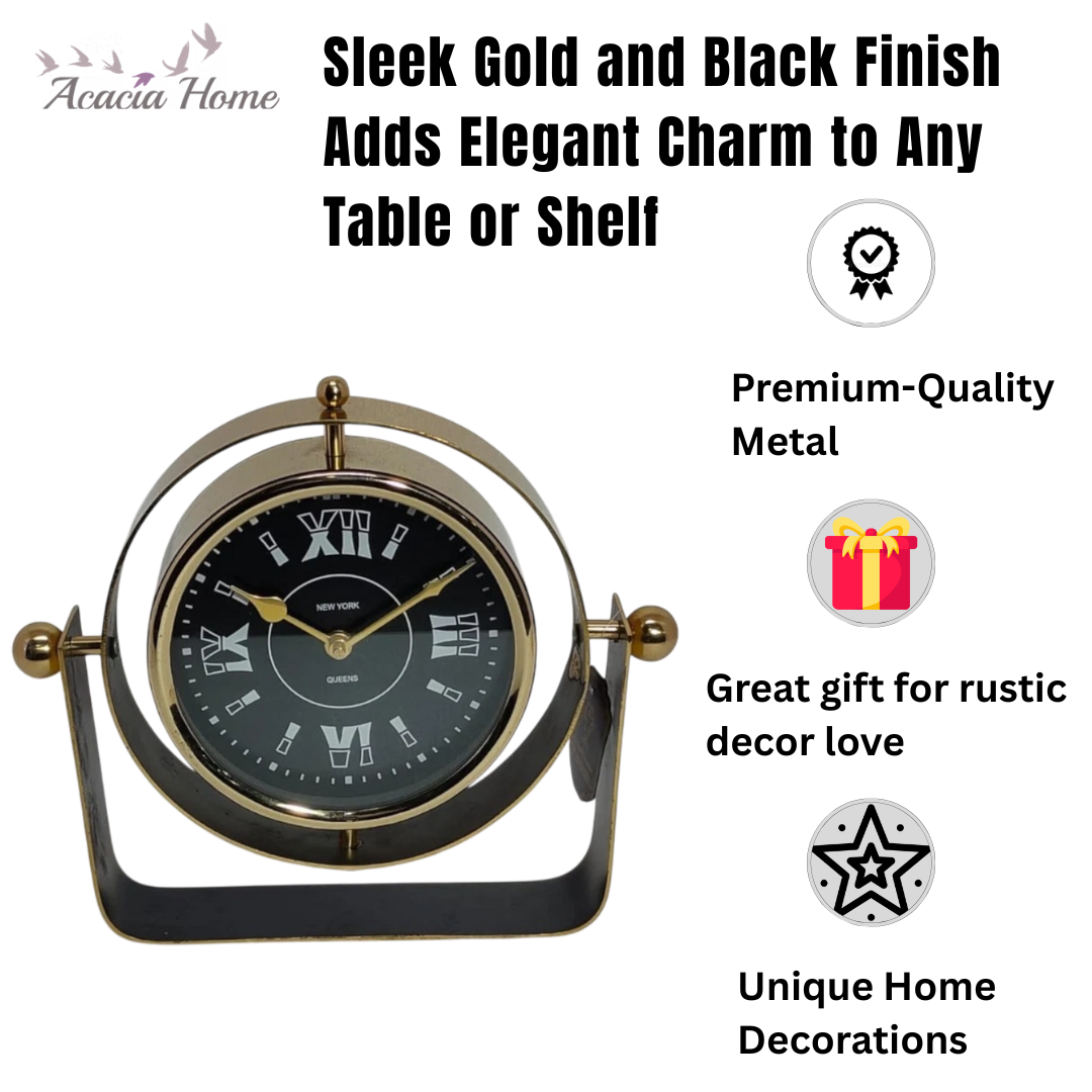 Silent Sweep Black Mantel Clock – Elegant Tabletop Timepiece with Quiet Operation, Sleek Design, and Easy-to-Read Face for Living Room, Bedroom, Office, or Home Décor (22 cm – Roman Numeral Dial)