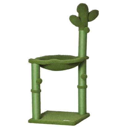 PawHut Cactus Cat Tree Tower for Indoor Cats Sisal Scratching Post with Hammock Bed Dangling Ball 40 x 40 x 96 cm