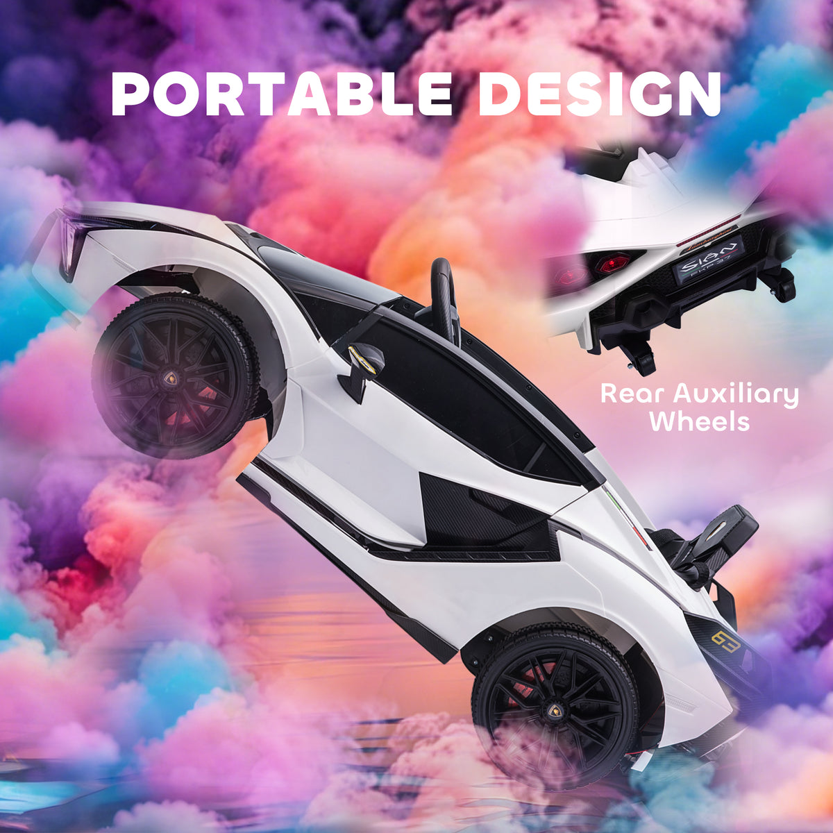 HOMCOM Lamborghini Sian Licensed Electric Car for Kids, 12V Kids Electric Ride on Car with Dual Motors, Remote Control, White
