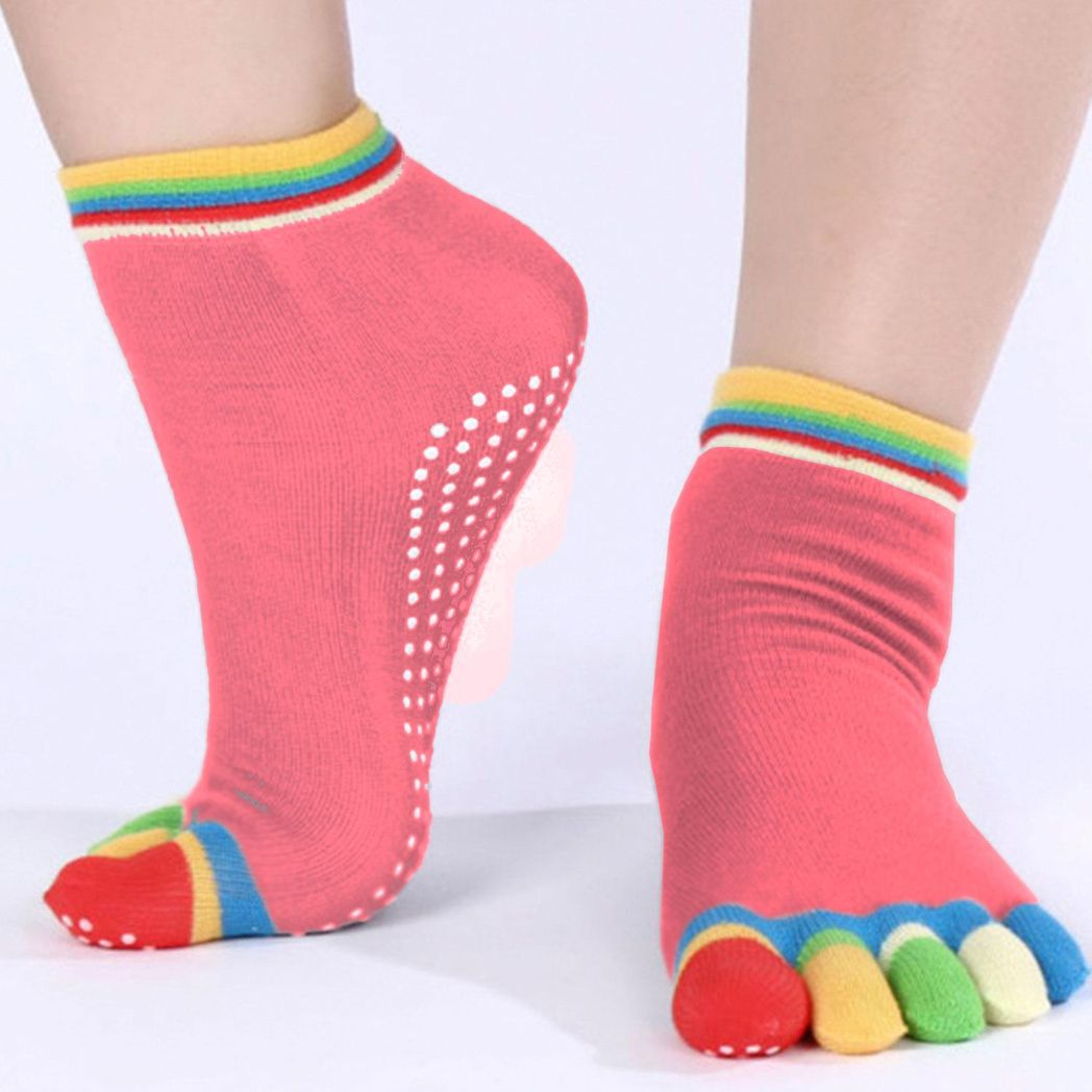 Non Slip Skid Pilates Yoga Socks Anti-Slip Full Toe with Grips Cotton[Pink]