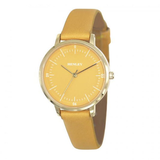 Henley Ladies Minimalistic Polished Round silver tone case Ochre Leather Strap Watch H06184.9
