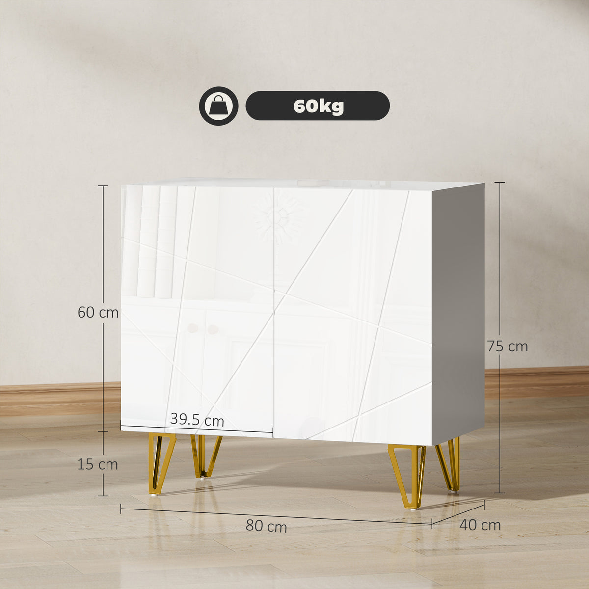 HOMCOM Modern Luxe High Gloss Sideboard, with Hairpin Legs - White