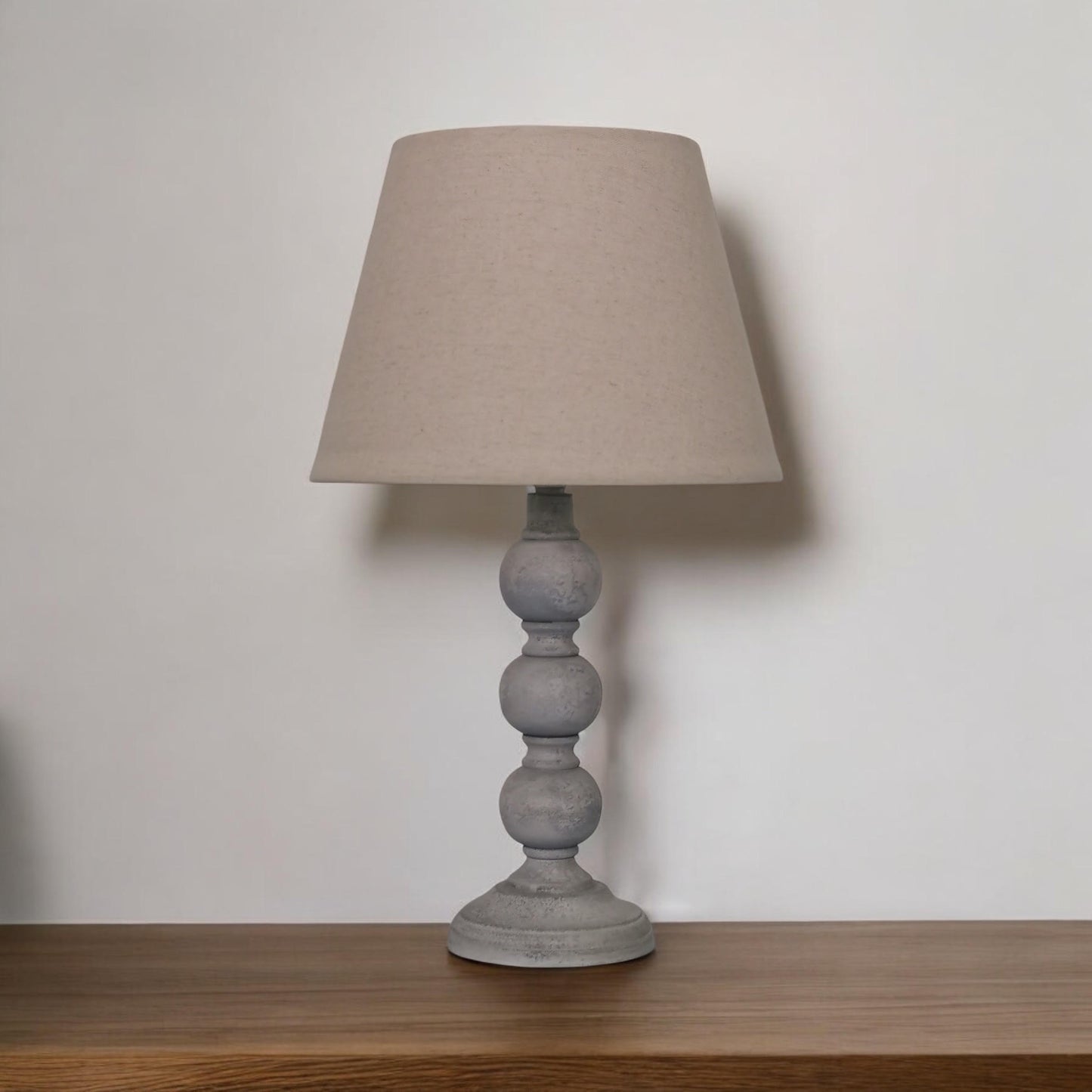 AcaciaHome Modern Tall Wooden Washed Table Lamp - Traditional Shabby Chic Design with Taupe Linen Shade, Wood Effect Finish for Living Rooms, Bedrooms, or Hallways Decor (31cm Grey with Cream Shade)