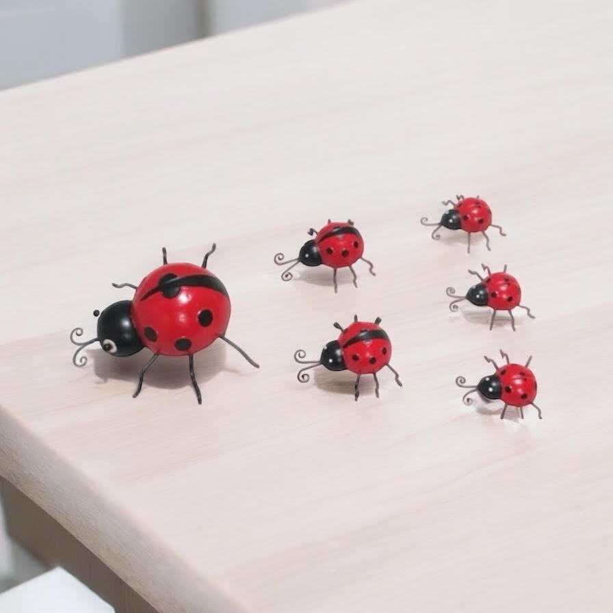 AcaciaHome Durable & Stylish Metal Ladybird Garden Decor Set of 6, Durable Weatherproof Hanging Wall Art, Rust-Resistant Glossy Red Ladybird Sculptures for Fence, Porch, Balcony & Patio
