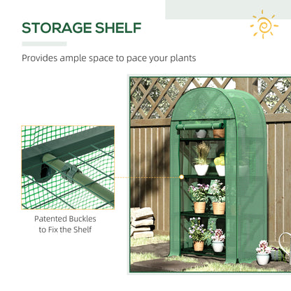 Outsunny 4 Tier Mini Greenhouse for Outdoor, Portable Gardening Plant Green House with Storage Shelf, Roll-Up Zipped Door, Metal Frame and PE Cover, 80 x 49 x 160cm, Green