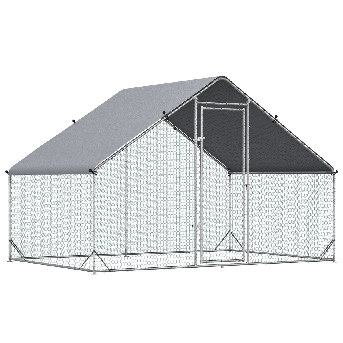 PawHut Chicken Run Galvanised 3 x 2 x 2m Walk-in Chicken Coop Hen Poultry House Cage with Water-Resist Cover, Silver