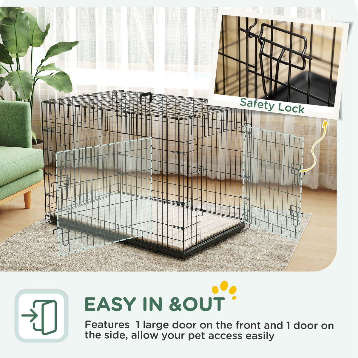 PawHut Foldable Dog Crate with 2 Doors with Tray, Soft Cushion, for Extra and Large Dogs, 106 x 71.5 x 76 cm, Black