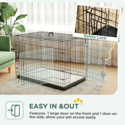 PawHut Foldable Dog Crate with 2 Doors with Tray, Soft Cushion, for Extra and Large Dogs, 106 x 71.5 x 76 cm, Black