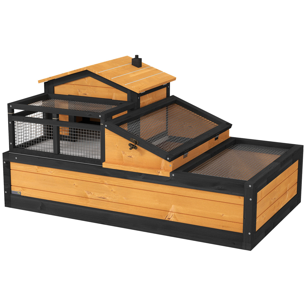 PawHut Wooden Tortoise House with Balcony, Tray, Roof, for Indoor and Outdoor, Yellow
