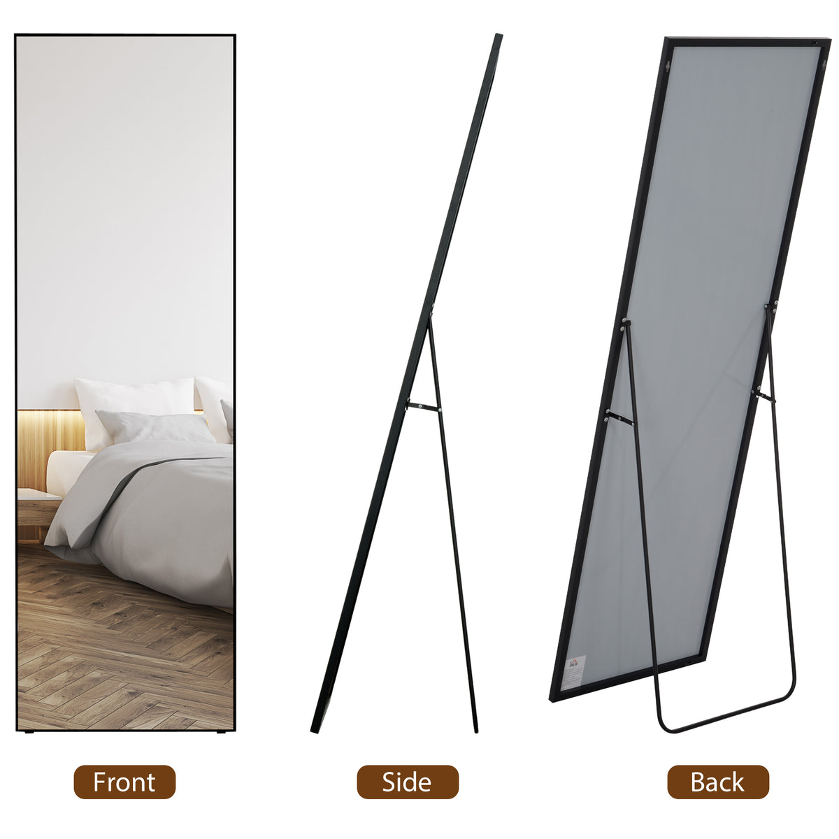 HOMCOM Full Length Mirror, Aluminium Alloy Framed Full Body Mirror with Tempered Glass, Standing or Wall Hanging, Black