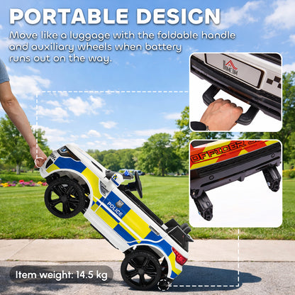 HOMCOM Ride on Police Kids Car 12V Electric Car for 3-6 Years with Remote Control Siren Flashing Lights Suspension, White