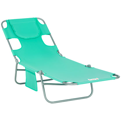Outsunny Foldable Sun Lounger with Reading Hole - Green