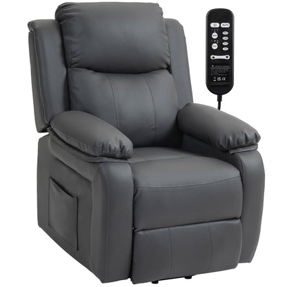 HOMCOM Riser and Recliner Chair with Vibration Massage, PU Leather Power Lift Chair for Elderly, Dark Grey