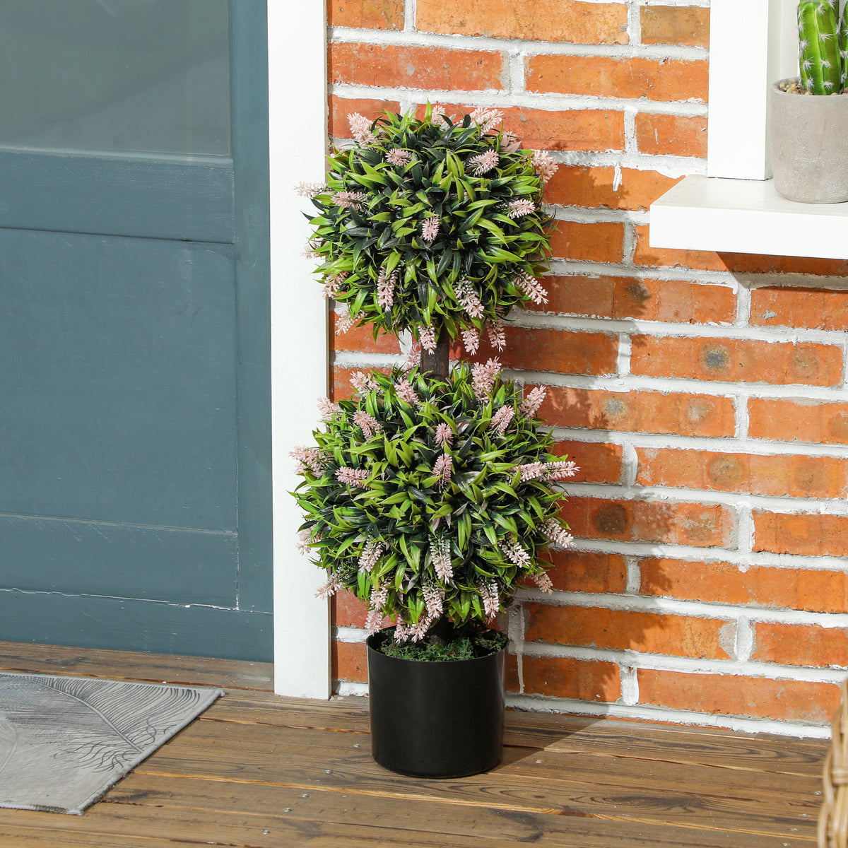 HOMCOM Set of 2 Artificial Plants, Lavender Flowers Ball Trees with Pot, for Home Indoor Outdoor Decor, 70cm