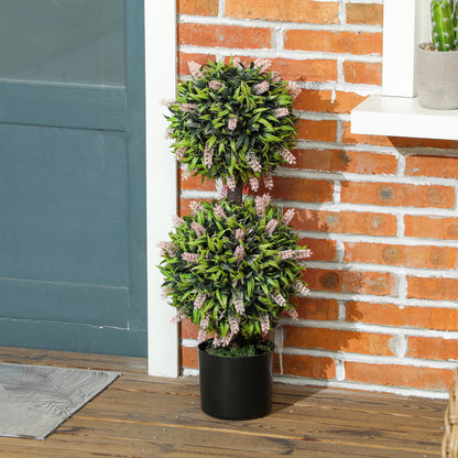 HOMCOM Set of 2 Artificial Plants, Lavender Flowers Ball Trees with Pot, for Home Indoor Outdoor Decor, 70cm