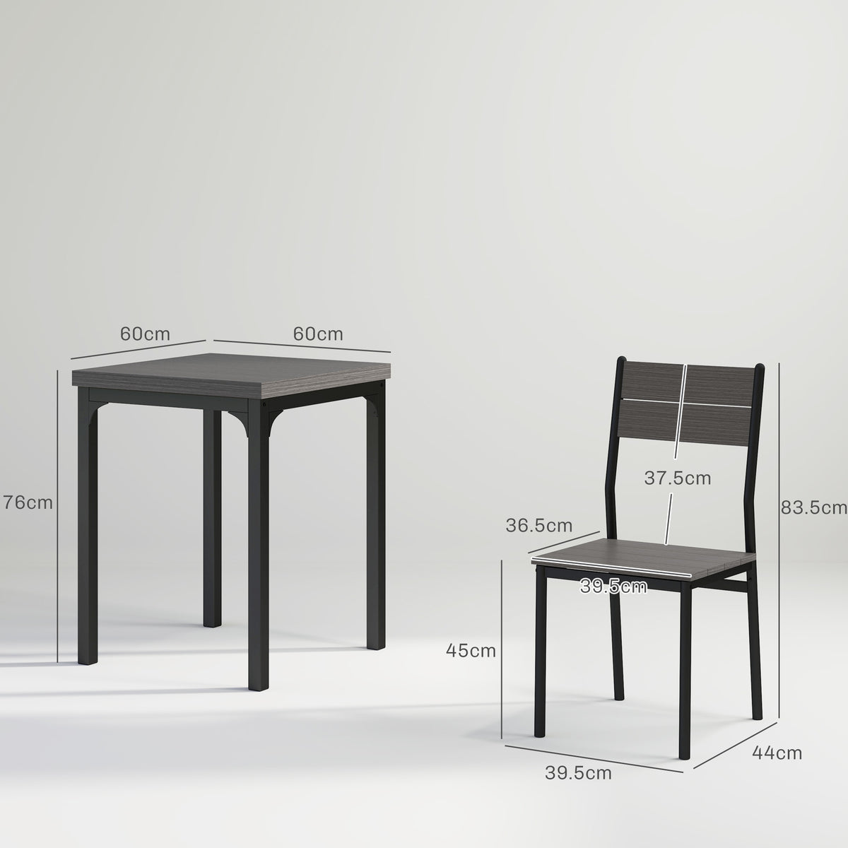 HOMCOM Three-Piece Minimal and Compact Dining Set, Grey Wood Effect