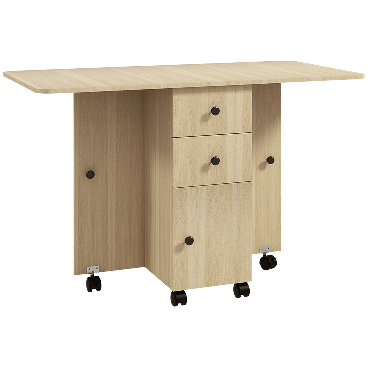 HOMCOM Six-Person Drop Leaf Dining Table, with Storage - Wood-Effect
