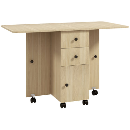 HOMCOM Six-Person Drop Leaf Dining Table, with Storage - Wood-Effect