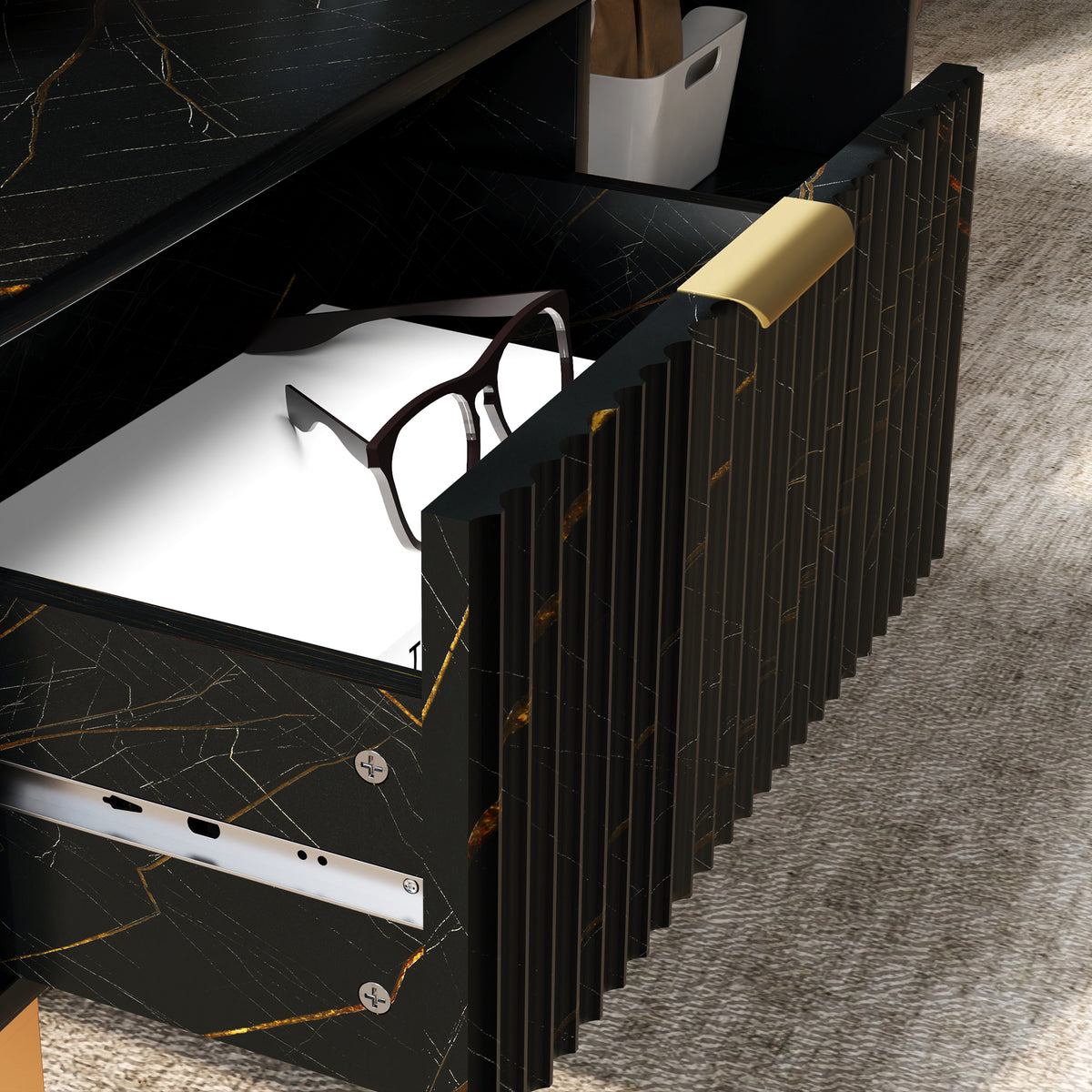 HOMCOM Elegant Marble Effect Storage Coffee Table - Black