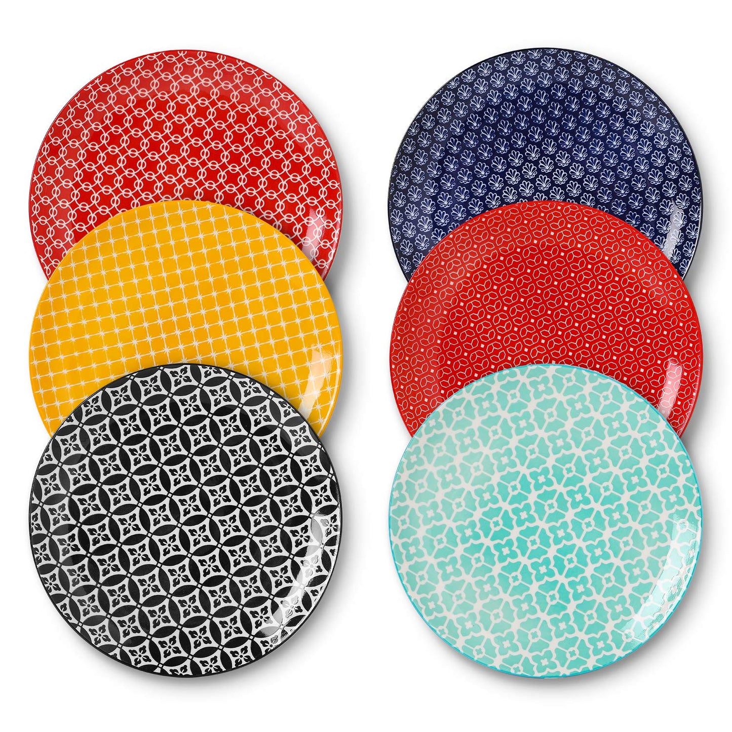 DOWAN 26.7cm Ceramic Dinner Plates, Vibrant Colours Pasta Salad Plate Set of 6, Dessert Plates for Picnic Party Christmas Housewarming Mothers Day,