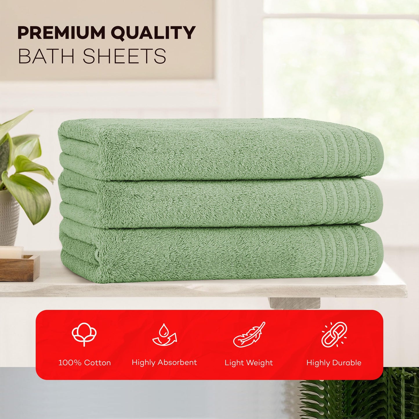 Olivia Rocco Monaco 3 Pack Bath Sheets Highly Absorbent Premium Quality 100% Cotton Large Towel Set Extra Soft Quick Dry Large Towels Bath Sheet 500
