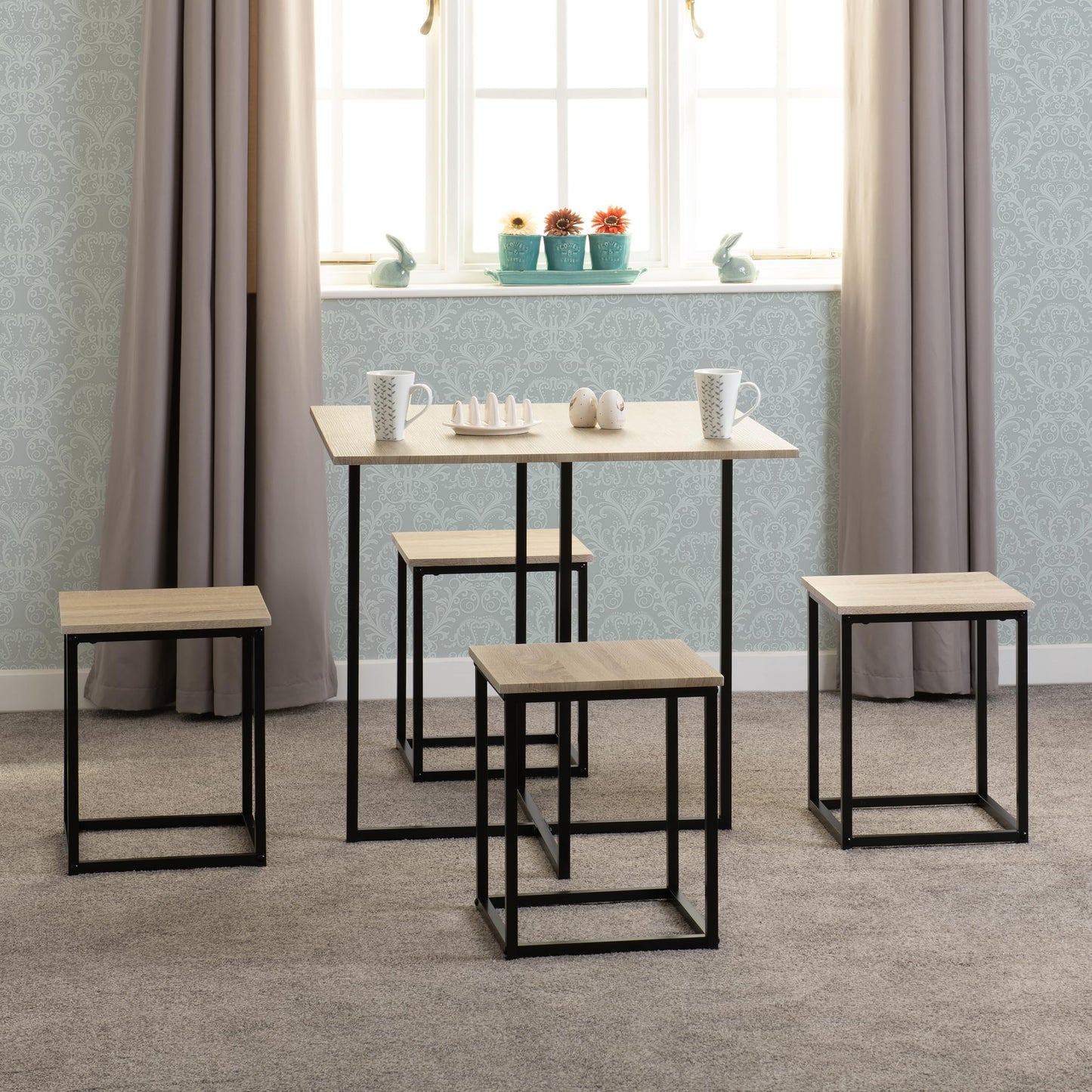 Seconique Stowaway Dining Set, Engineered Wood, Sonoma Oak Effect/Black, W 800mm x D 800mm x H 760mm