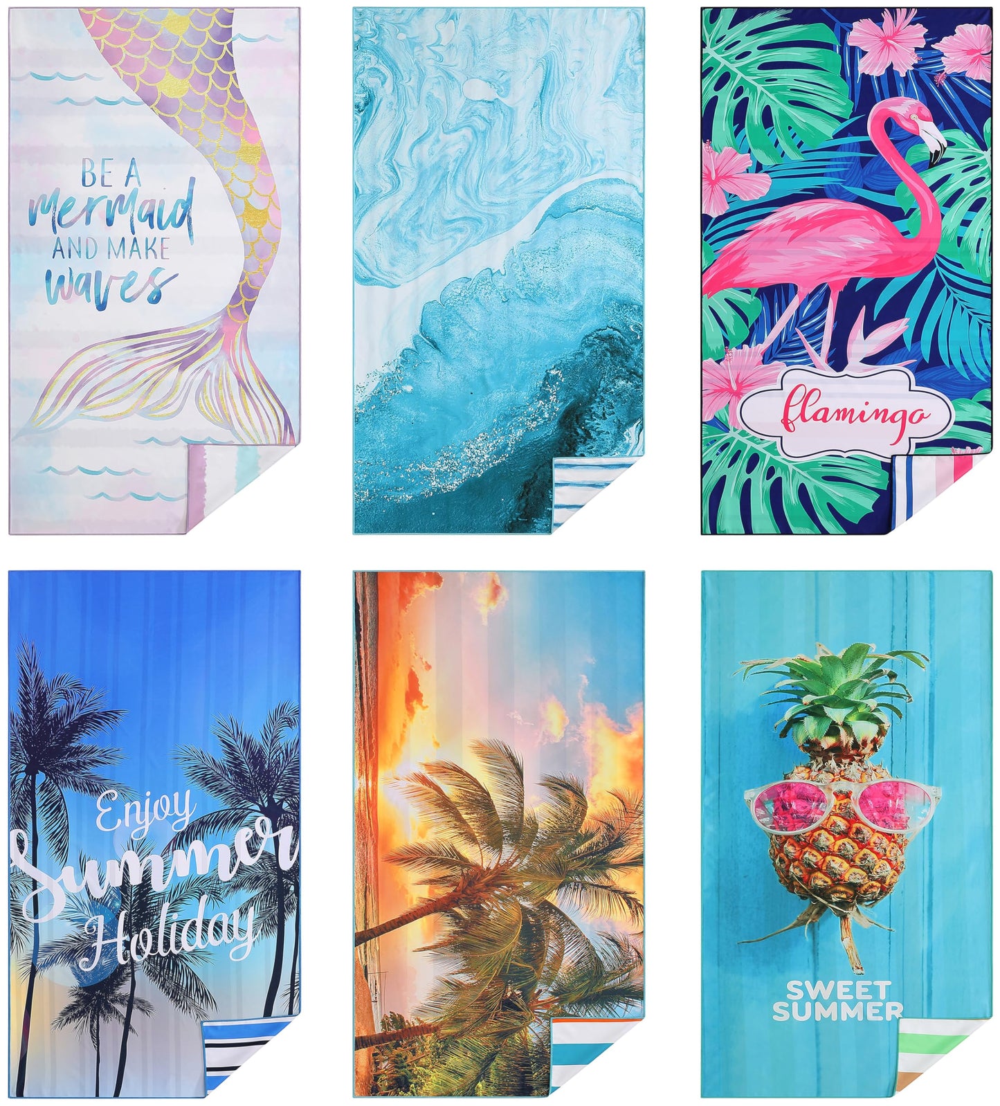 Casa Platino Extra Large Beach Towels 6-Pack – 71"x32" Sand-Free, Quick-Dry & Lightweight – Soft, Double-Sided Pool, Swim & Travel Towels for Adults